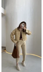 Bej Kısa Denim Ceket