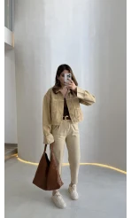 Bej Kısa Denim Ceket