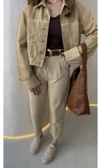 Bej Kısa Denim Ceket