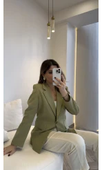 Taşlı Vatkalı Blazer Ceket - Haki - Kod: 98044