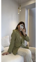 Taşlı Vatkalı Blazer Ceket - Haki - Kod: 98044