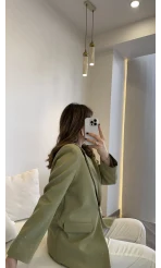 Taşlı Vatkalı Blazer Ceket - Haki - Kod: 98044