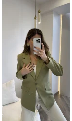 Taşlı Vatkalı Blazer Ceket - Haki - Kod: 98044