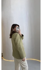 Taşlı Vatkalı Blazer Ceket - Haki - Kod: 98044