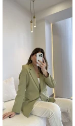 Taşlı Vatkalı Blazer Ceket - Haki - Kod: 98044