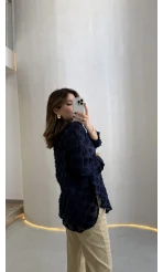 Whisper Püsküllü İnce Gömlek - Lacivert - Kod: 2235