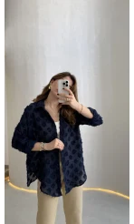 Whisper Püsküllü İnce Gömlek - Lacivert - Kod: 2235