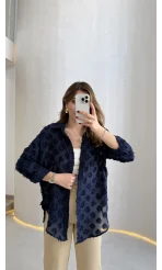 Whisper Püsküllü İnce Gömlek - Lacivert - Kod: 2235