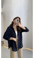 Whisper Püsküllü İnce Gömlek - Lacivert - Kod: 2235