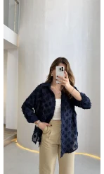 Whisper Püsküllü İnce Gömlek - Lacivert - Kod: 2235