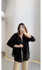 Whisper Püsküllü İnce Gömlek - Siyah - Kod: 2235