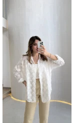 Whisper Püsküllü İnce Gömlek - Ekru - Kod: 2235