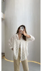 Whisper Püsküllü İnce Gömlek - Ekru - Kod: 2235