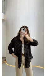 Whisper Püsküllü İnce Gömlek - Acı Kahve - Kod: 2235