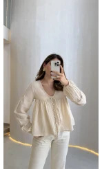 Peri İnci Detay Krem Bluz
