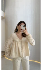 Peri İnci Detay Krem Bluz