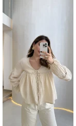 Peri İnci Detay Krem Bluz