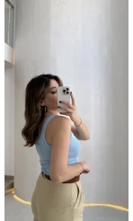 Fitilli Dantel Detay Kalın Askılı Body - Mavi