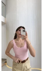 Fitilli Dantel Detay Kalın Askılı Body - Pembe