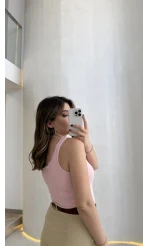 Fitilli Dantel Detay Kalın Askılı Body - Pembe