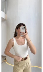 Fitilli Dantel Detay Kalın Askılı Body - Ekru