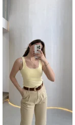 Fitilli Dantel Detay Kalın Askılı Body - Sarı