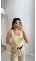 Fitilli Dantel Detay Kalın Askılı Body - Sarı
