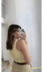 Fitilli Dantel Detay Kalın Askılı Body - Sarı