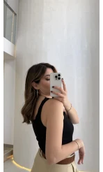 Fitilli Dantel Detay Kalın Askılı Body - Siyah