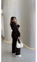 Freedom Denim Kuşaklı Pantolon Takım - Kahverengi - Kod: 583