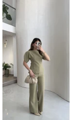 Ballet Kol Detay Bluz-Pantolon Takım - Mint - Kod: 8089