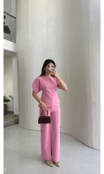 Ballet Kol Detay Bluz-Pantolon Takım - Pembe - Kod: 8089