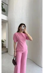 Ballet Kol Detay Bluz-Pantolon Takım - Pembe - Kod: 8089
