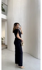 Ballet Kol Detay Bluz-Pantolon Takım - Lacivert - Kod: 8089