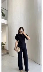 Ballet Kol Detay Bluz-Pantolon Takım - Lacivert - Kod: 8089