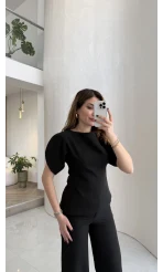 Ballet Kol Detay Bluz-Pantolon Takım - Siyah - Kod: 8089