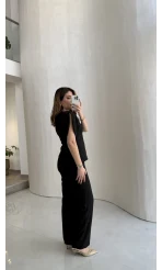 Ballet Kol Detay Bluz-Pantolon Takım - Siyah - Kod: 8089