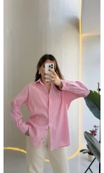 Cozy Çizgili Gömlek - Pembe - Kod: 2165