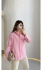 Cozy Çizgili Gömlek - Pembe - Kod: 2165