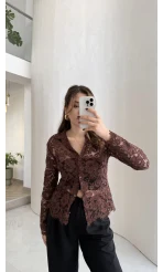 Acı Kahve Dantel Gömlek - Kod: 2081