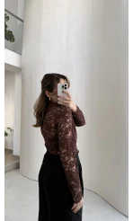 Acı Kahve Dantel Gömlek - Kod: 2081