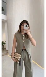 Comely Kemerli Yelek Takım - Haki - Kod: 9716