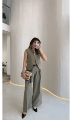 Comely Kemerli Yelek Takım - Haki - Kod: 9716