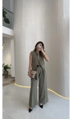 Comely Kemerli Yelek Takım - Haki - Kod: 9716