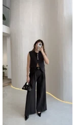 Comely Kemerli Yelek Takım - Koyu Kahve - Kod: 9716