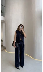 Comely Kemerli Yelek Takım - Lacivert - Kod: 9716