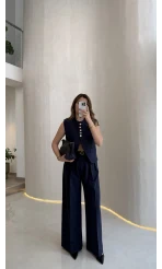 Comely Kemerli Yelek Takım - Lacivert - Kod: 9716