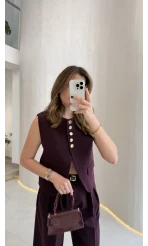 Comely Kemerli Yelek Takım - Mürdüm - Kod: 9716