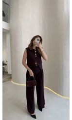 Comely Kemerli Yelek Takım - Mürdüm - Kod: 9716