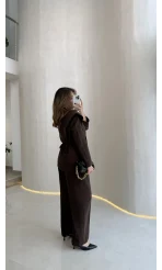 Wonder Bağcıklı Ceket Pantolon Takım - Kahve - Kod: 9035